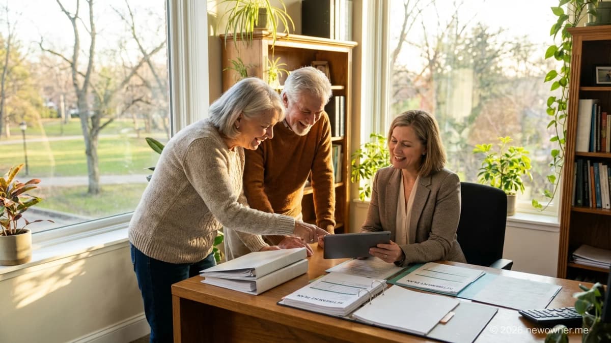 Couple reviewing plans after selling their business UK